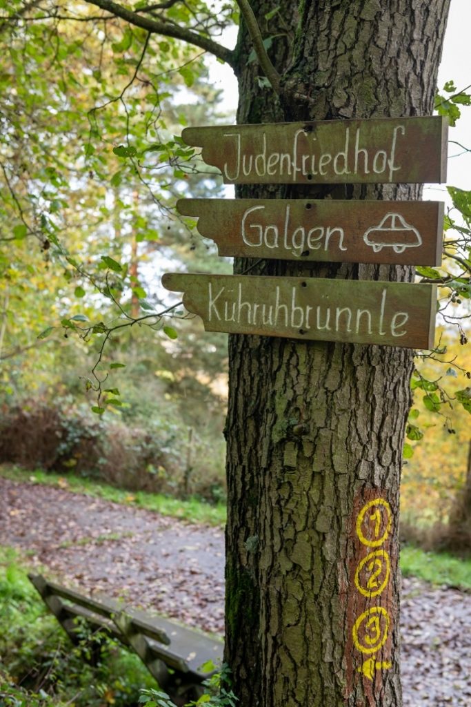 Hölzerne Wegweiser an der Wanderung "Scheuerbusch-Runde" bei Kleinheubach