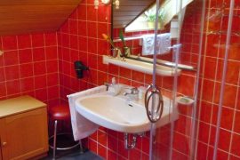 Ferienwohnung Oehmann - Das Badezimmer mit Duschkabine und Waschbecken