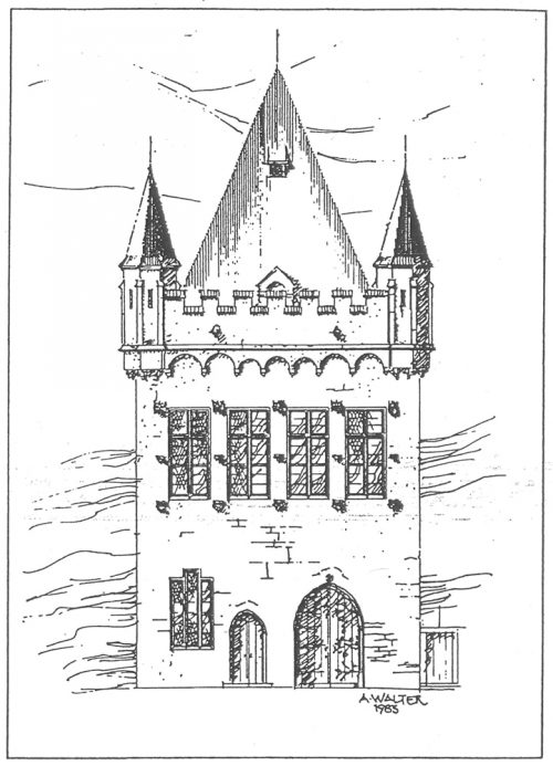 Das Alte Rathaus von Miltenberg, wie es ursprünglich wahrscheinlich ausgesehen hat - Zeichnung von Alfred Walter